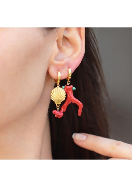 Mercan Istiridye Gold Gümüş Küpe