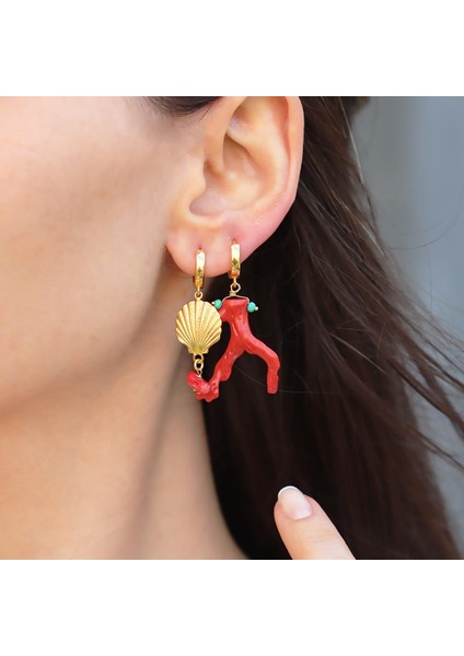 Mercan Istiridye Gold Gümüş Küpe fiyatları