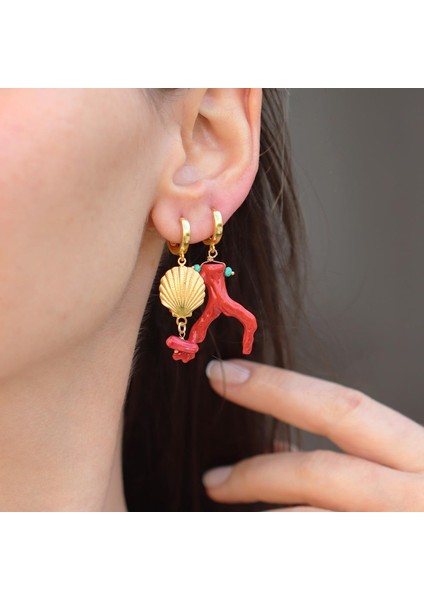 Mercan Istiridye Gold Gümüş Küpe modelleri