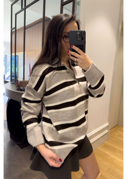 Triko Şeritli Kazak- Gri fiyatları