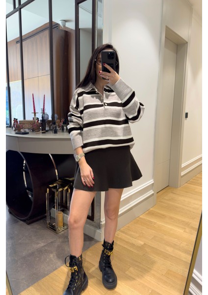 Triko Şeritli Kazak- Gri fırsatları