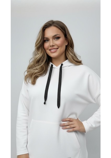 Kadın Büyük Beden Uzun Kollu Kapüşonlu Kanguru Cepli Sweatshirt 2016 fiyatları