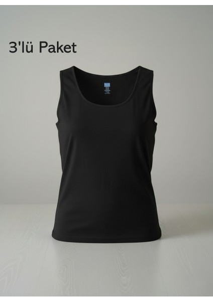 Kadın Ribana Mat Biyeli Geniş Askılı 3'lü Paket Normal ve Büyük Battal Beden - Berrak