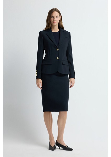 Arkadan Fermuarlı Kalem Etek Lacivert 12709135118