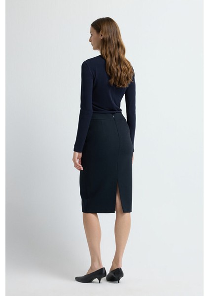 Arkadan Fermuarlı Kalem Etek Lacivert 12709135118