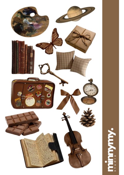 Brown Collection Sticker, Çıkartma, Ajanda, Günlük, Planlayıcı, Bullet Journal ,scrapbook