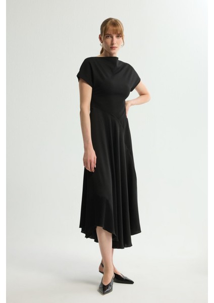 Saten Detaylı Örme Elbise Siyah 124L9294002