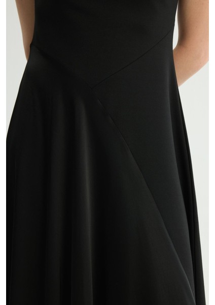 Saten Detaylı Örme Elbise Siyah 124L9294002