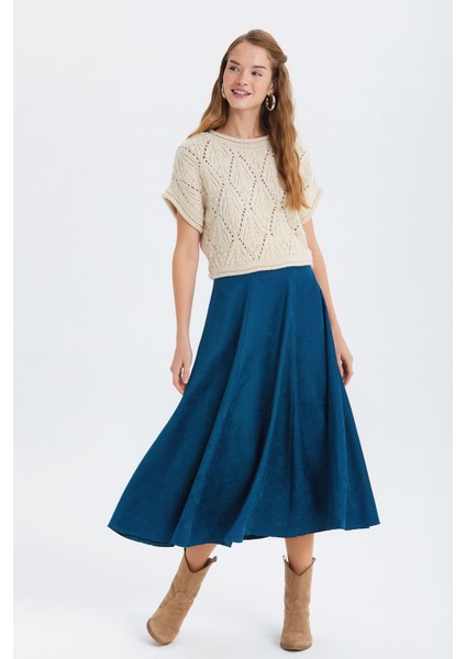 Süet A Kesim Midi Etek Mavi fırsatları