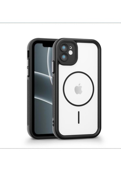 iPhone 11 Uyumlu Kamera Korumalı Magsafe Wireless Şarj Özellikli Mat Silikon Siyah Renkli Silikon Telefon Kılıfı