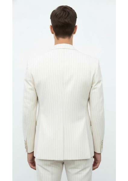 Krem Çizgili Erkek Kruvaze Blazer Ceket – Italyan Kesim, Modern ve Zarif Şıklık fırsatları