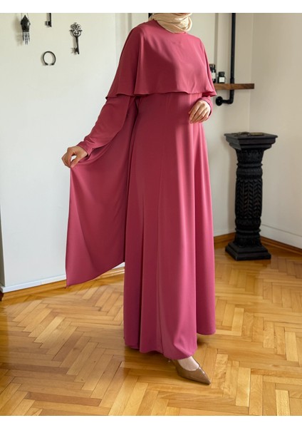 Pelerinli Bel Bağlamalı Elbise 1002