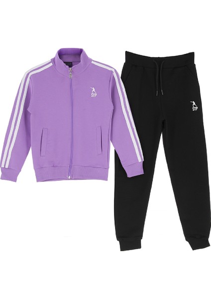 Kız Çocuk Eşofman Takımı-Fermuarlı-Hakim Yaka-Şerit Detaylı 12-16 Yaş 12379