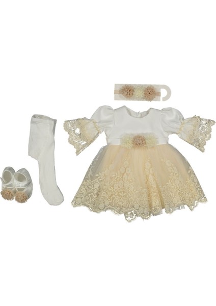 4028P Kız Bebek Mimoza Dantelli Elbise ve Mevlütlük Takım