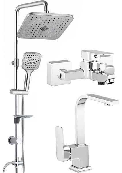 Krom Tepe Duş Seti Duş Başlığı Lavabo Banyo Bataryası Çeşme Banyo Seti