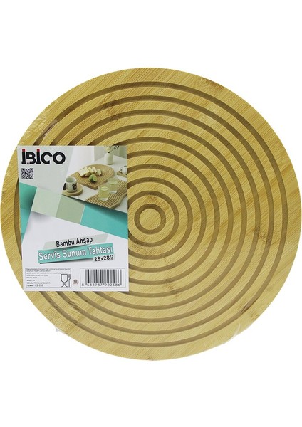 Yuvarlak Çap: 28CM Çift Taraflı= Düz - Kanallı Ahşap Bambu Servis Sunum Tahtası Tepsi (5332)