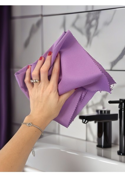 Aliva's Premium Mikrofiber Cam ve Ayna Bezi- Sihirli Temizlik Bezi- 40X40 Cm- Mor Renk