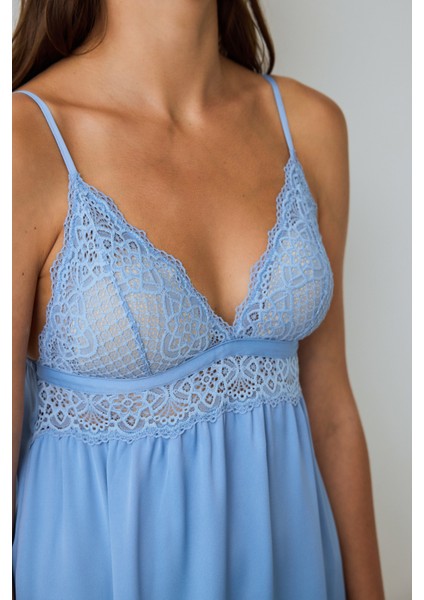 Mavi Luna Dantelli V Yaka Saten Gecelik indirimleri