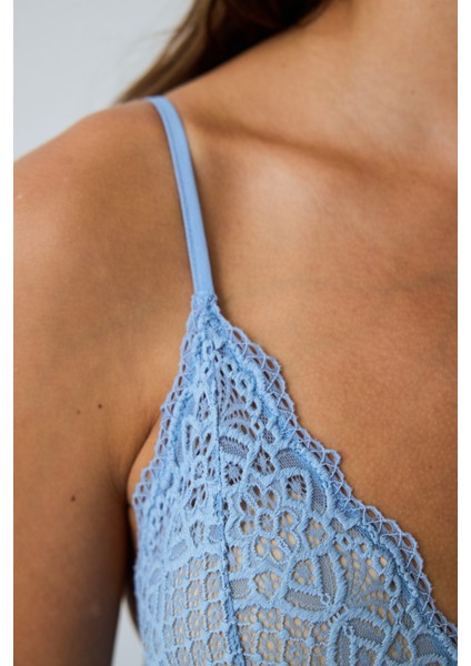 Mavi Luna Dantelli V Yaka Saten Gecelik