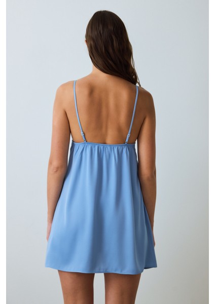 Mavi Luna Dantelli V Yaka Saten Gecelik