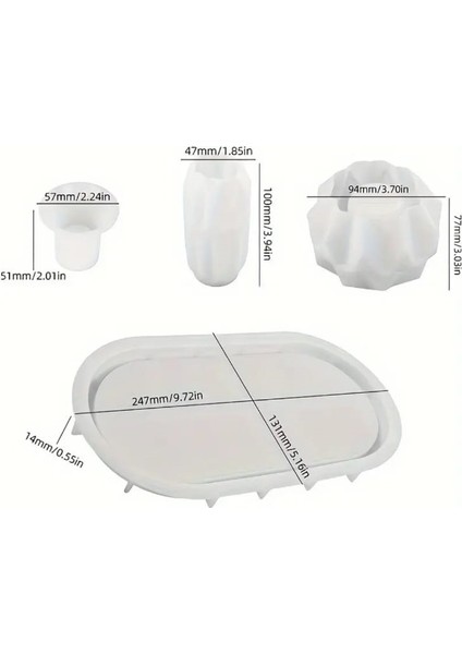 4 Parça Geometrik Vazo Mumluk Şamdan Tepsi Seti Silikon Kalıbı Dayanıklı Epoksi Reçine Beton Kalıp fiyatları