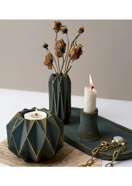 4 Parça Geometrik Vazo Mumluk Şamdan Tepsi Seti Silikon Kalıbı Dayanıklı Epoksi Reçine Beton Kalıp fırsatları