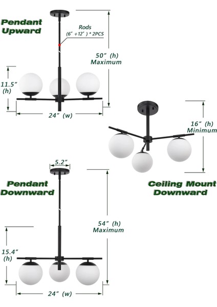 Spulink Siyah 3'lü Sarkıt Avize modelleri