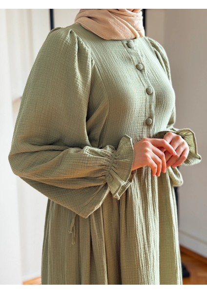 Yarımpat Yandan Bağlamalı Müslin Elbise 1004 modelleri