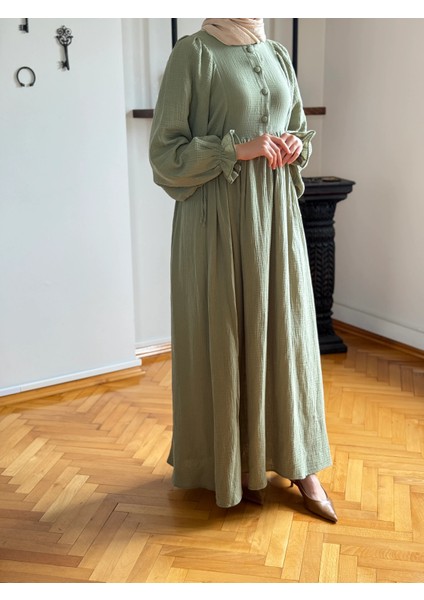 Yarımpat Yandan Bağlamalı Müslin Elbise 1004 indirimleri