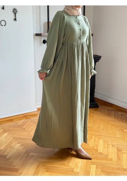 Yarımpat Yandan Bağlamalı Müslin Elbise 1004