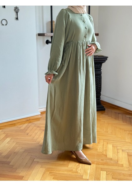 Yarımpat Yandan Bağlamalı Müslin Elbise 1004