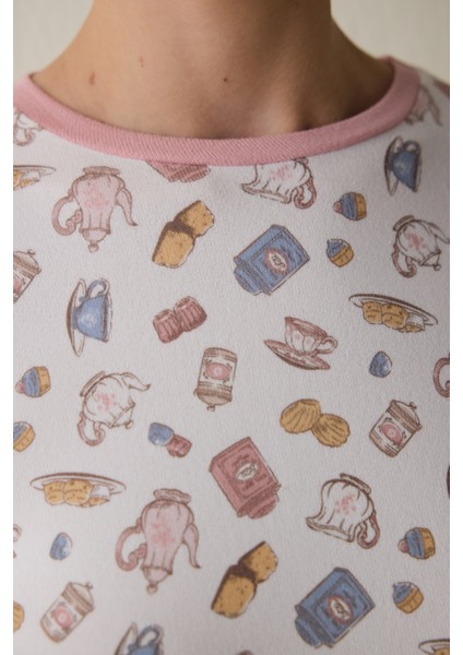 Tea Party Baskılı Bisiklet Yaka Uzun Kollu Pijama Üstü fırsatları