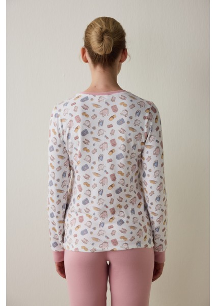 Tea Party Baskılı Bisiklet Yaka Uzun Kollu Pijama Üstü indirimleri