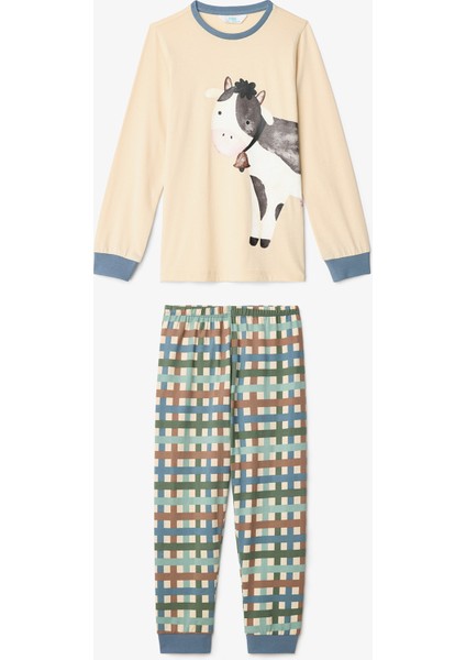 Erkek Çocuk Farm Friends İnek Desenli Pamuklu Uzun Kollu 2'li Pijama Takımı