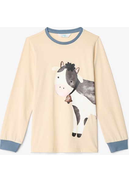 Erkek Çocuk Farm Friends İnek Desenli Pamuklu Uzun Kollu 2'li Pijama Takımı