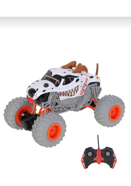 Rc Monster Truck Benekli Köpek Tasarımlı Uzaktan Kumandalı Off-Road Jeep Araba Turuncu Beyaz