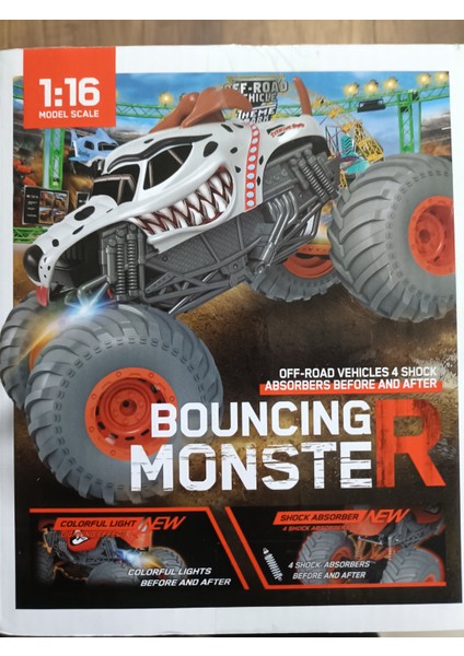 Rc Monster Truck Benekli Köpek Tasarımlı Uzaktan Kumandalı Off-Road Jeep Araba Turuncu Beyaz