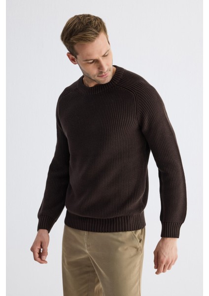 Bisiklet Yaka Selanik Örgü Pamuklu Erkek Koyu Kahverengi Triko Kazak modelleri