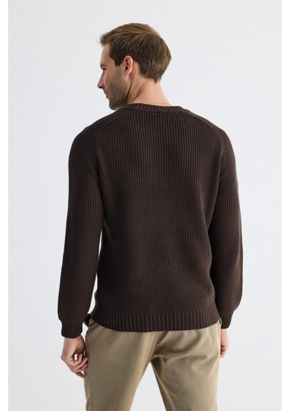 Bisiklet Yaka Selanik Örgü Pamuklu Erkek Koyu Kahverengi Triko Kazak indirimleri