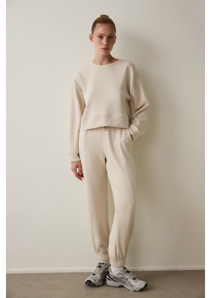 Bej Modal Şardonlu Jogger Eşofman Altı