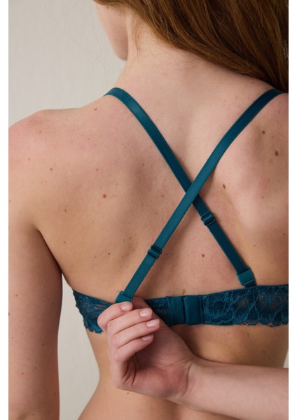 Petrol Yeşili Cosy Dantelli Balensiz Dolgusuz Sütyen