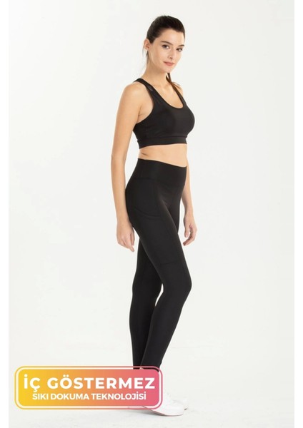 Enenstyle Fashıon Boutıque Sporcu Modeli Yazlık Cepli Spor Taytı Fitness Gym Training Siyah Spor Tayt