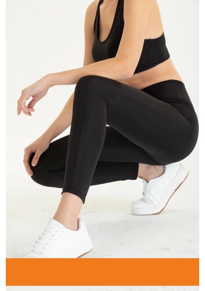 Enenstyle Fashıon Boutıque Sporcu Modeli Yazlık Cepli Spor Taytı Fitness Gym Training Siyah Spor Tayt fırsatları