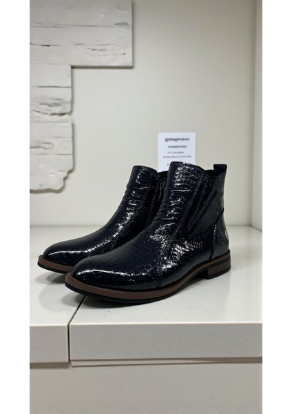 D25KB-8200 Lacivert Rugan Hakiki Deri Tam Ortopedik Günlük Kadın Bot modelleri