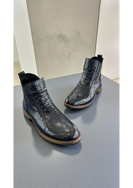 D25KB-8200 Lacivert Rugan Hakiki Deri Tam Ortopedik Günlük Kadın Bot fırsatları