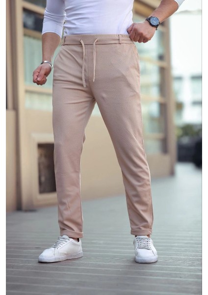 Erkek Diagonel Mikro Dokulu Cepli Beli Lastilki Pantolon - Kahverengi fiyatları