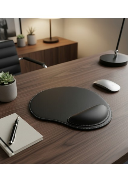 Bilek Destekli Mousepad - Dikişli Kaymaz Mouse Ped - Fare Pedi Kahverengi Mouse Pedi - Dikişli Oval Mouse Altlığı