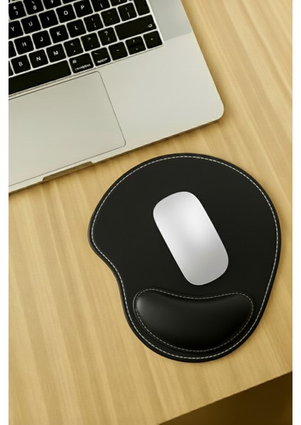 Bilek Destekli Mousepad - Dikişli Kaymaz Mouse Ped - Fare Pedi Kahverengi Mouse Pedi - Dikişli Oval Mouse Altlığı