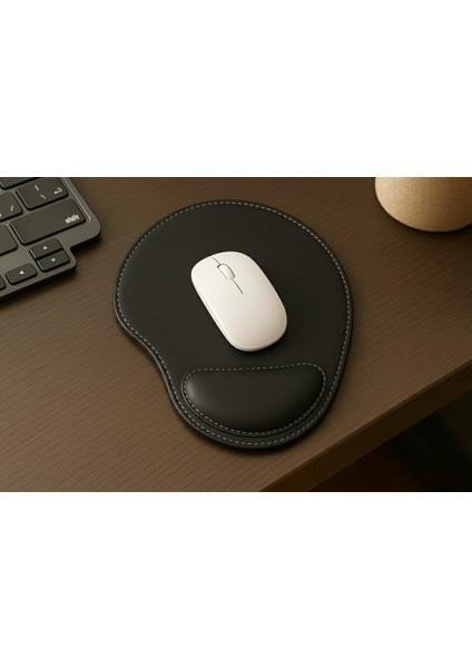 Bilek Destekli Mousepad - Dikişli Kaymaz Mouse Ped - Fare Pedi Kahverengi Mouse Pedi - Dikişli Oval Mouse Altlığı
