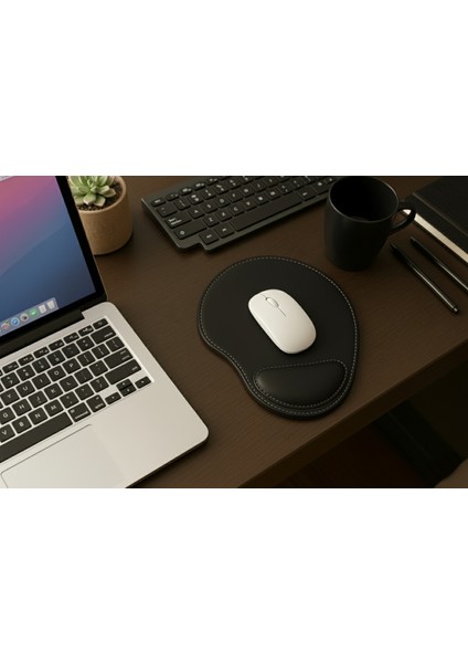 Bilek Destekli Mousepad - Dikişli Kaymaz Mouse Ped - Fare Pedi Kahverengi Mouse Pedi - Dikişli Oval Mouse Altlığı